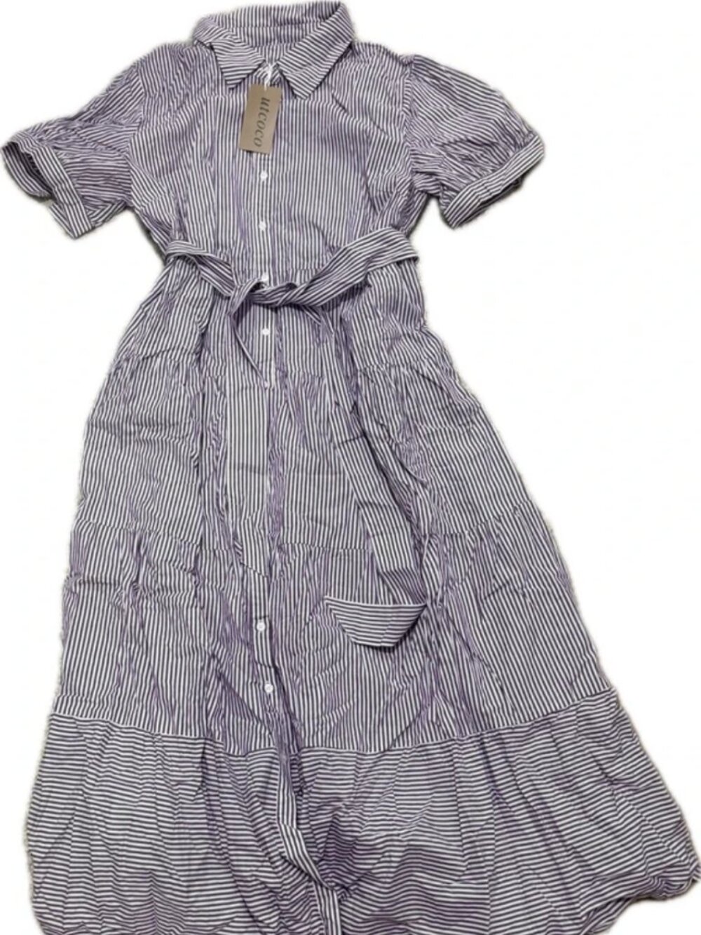 Maxi Length Puff Sleeve Striped Shirt Dress NWT purple white XL
